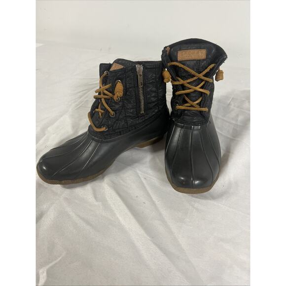 Sperry Black Saltwater Quilted Duck Ankle Boots Womens 8.5 M STS80755 Waterproof - Picture 2 of 11